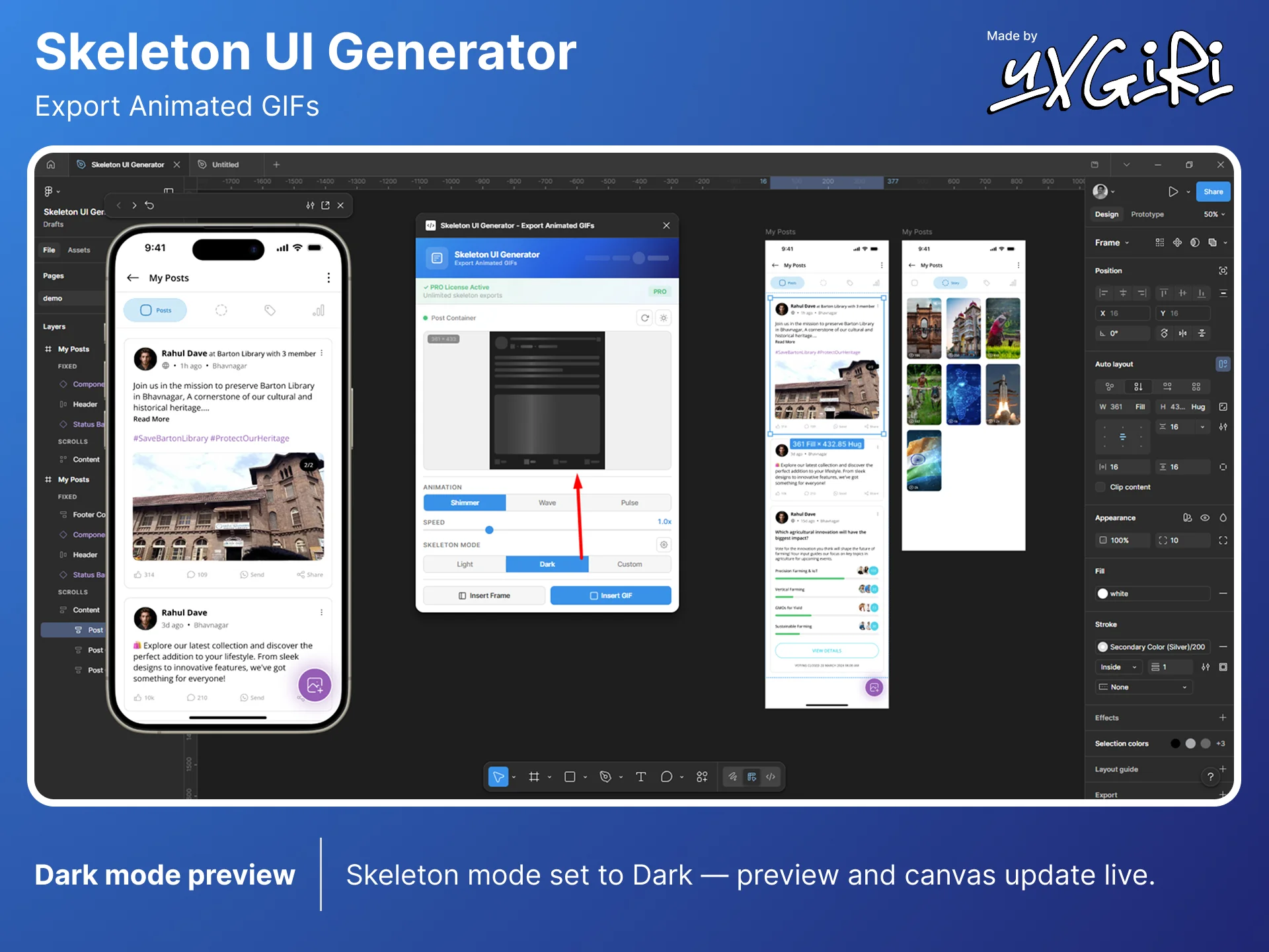 Dark mode skeleton preview