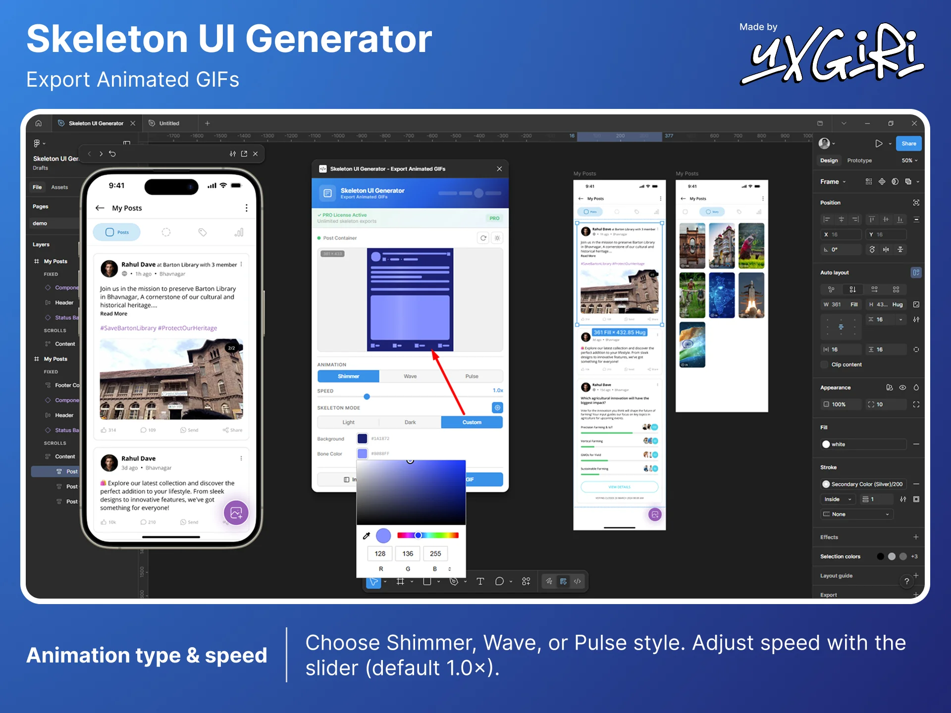 Animation type and speed controls